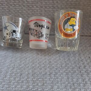 Set of 3 Decorative Shot Glasses - Dallas Cowboys, Virginia Floral, Moe's Tavern